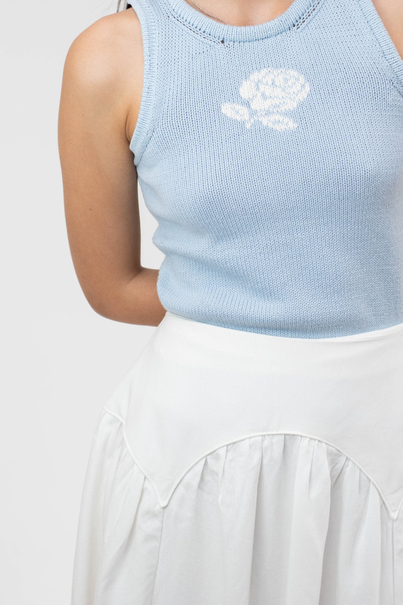 Falda violeta lino blanca - Nao Knitwear