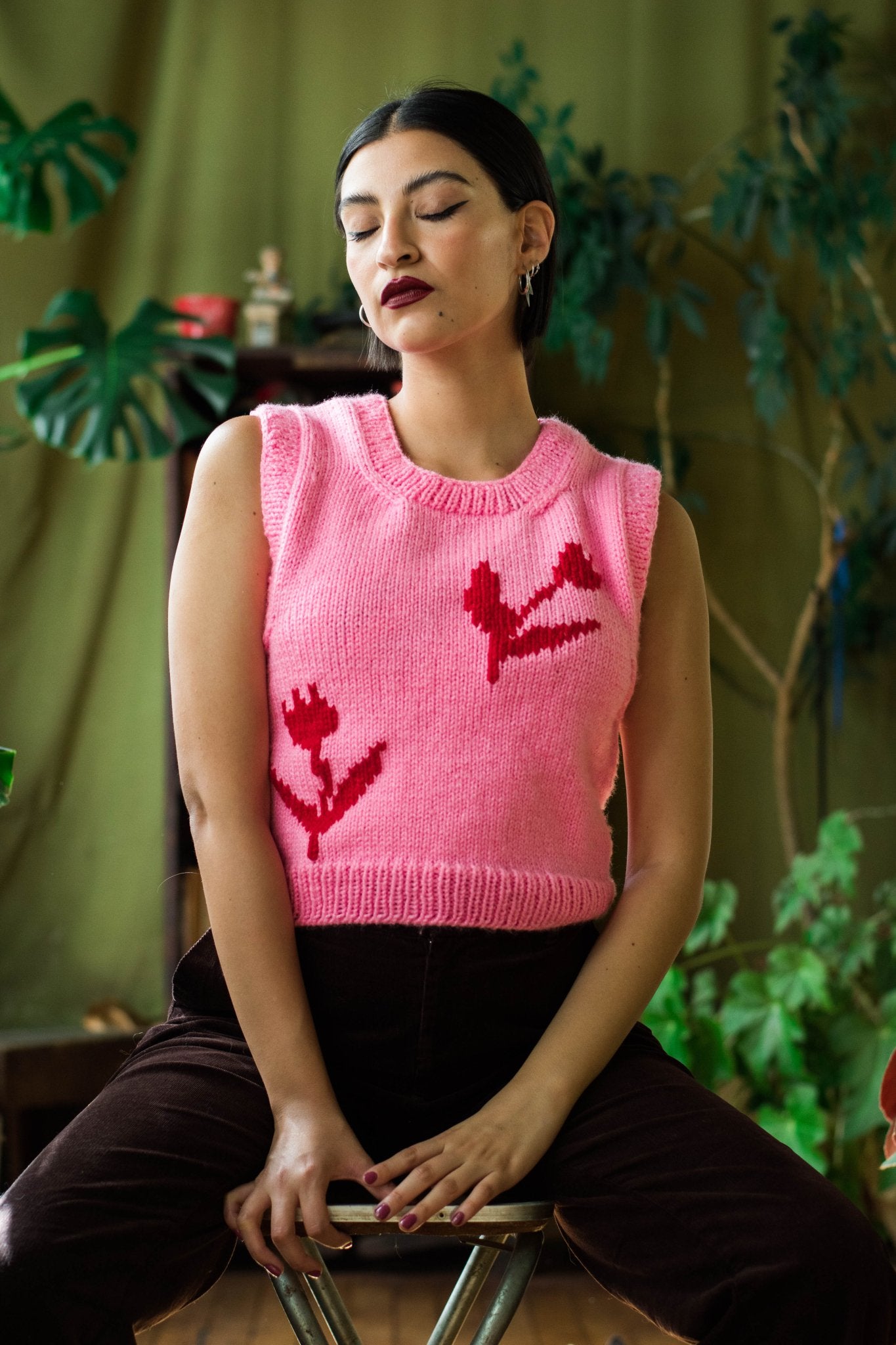 Vest flora merino rosa - Nao Knitwear